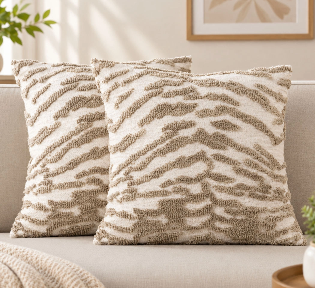 Premium Textured Decorative Cushion Cover | Modern Abstract Design | Zipper Closure | Double-Sided Style | 20 x 20 Inches Pack of 2